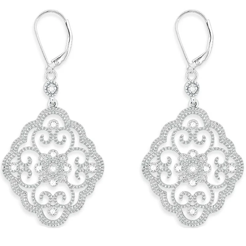 Women's exclusive earrings-Classic Women's Earrings - Sterling Silver White Diamond Lever Back Closure | D-4891