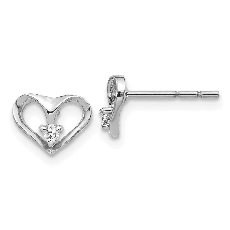 Women's astrology earrings-14k White Gold AA Diamond Heart Post Earrings