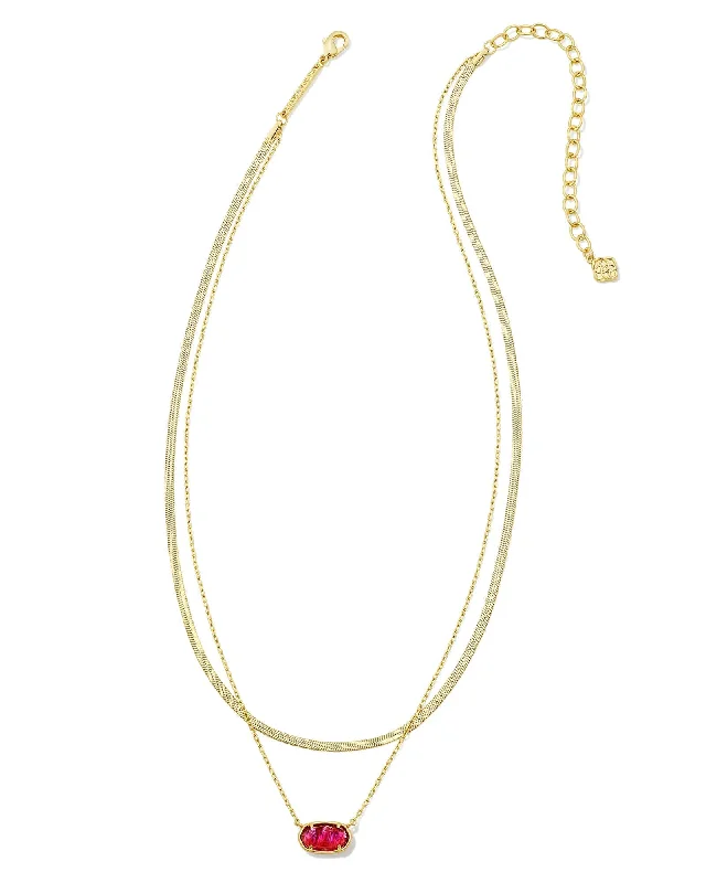 Women's K gold necklaces-Kendra Scott - Grayson Herringbone Gold Multi Strand Necklace - Light Burgundy Illusion