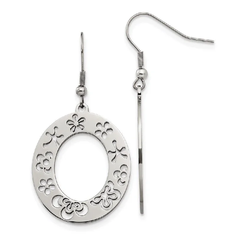 Women's vintage-inspired earrings-Stainless Steel Polished Flower Cut Out Shepherd Hook Earrings