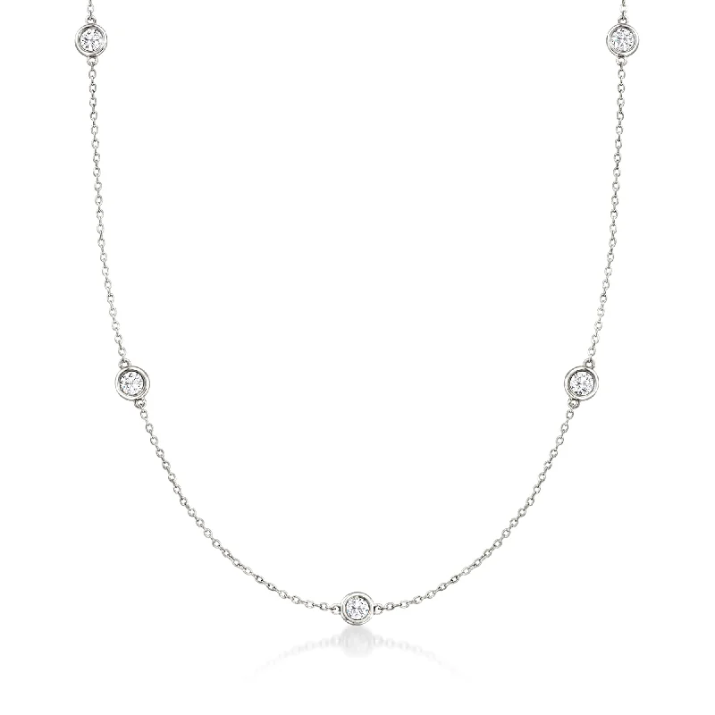 Women's casual necklaces-Ross-Simons Bezel-Set Diamond Station Necklace in 14kt White Gold