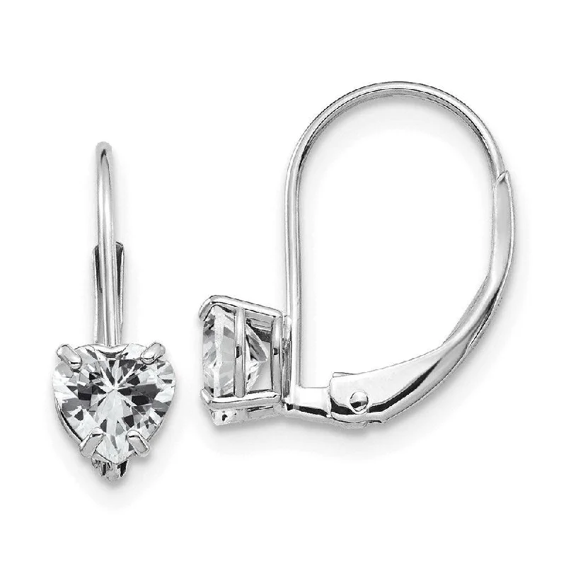 Women's spiritual earrings-14k White Gold 5mm Heart Cubic Zirconia Leverback Earrings