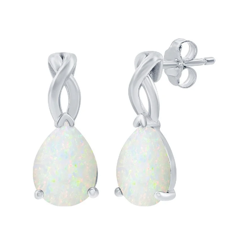 Women's bohemian earrings-Opalata Women's Earrings - Sterling Silver Pear Shaped White Opal Post Back | D-8176