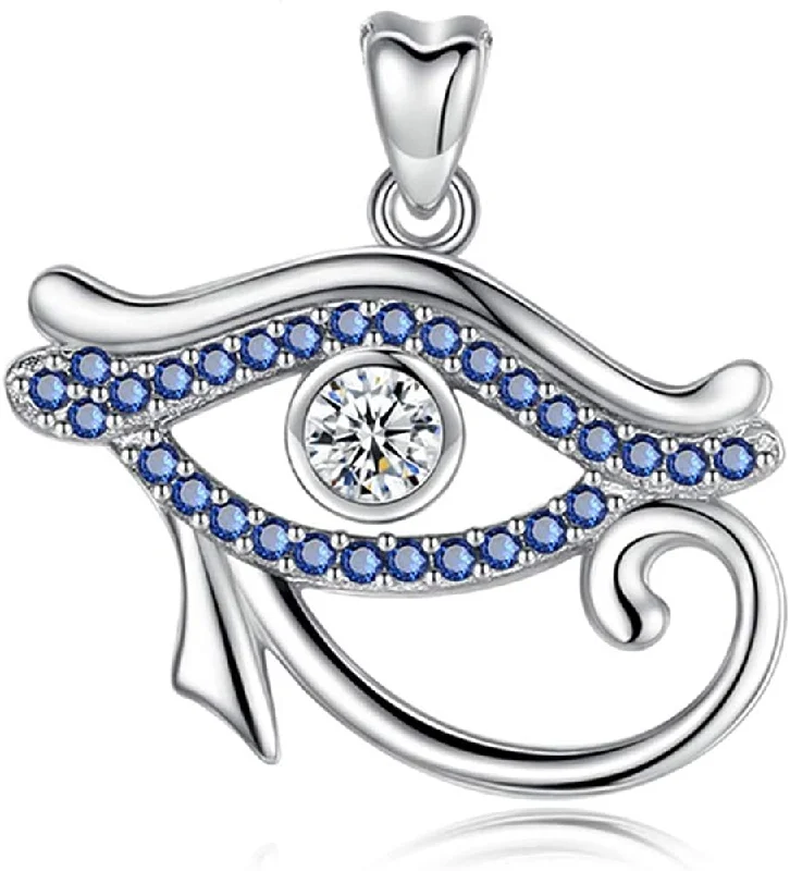 Women's platinum necklaces-Jewelry Trends Egyptian Eye Of Horus Evil-Eye CZ Sterling Silver Pendant Necklace 18"