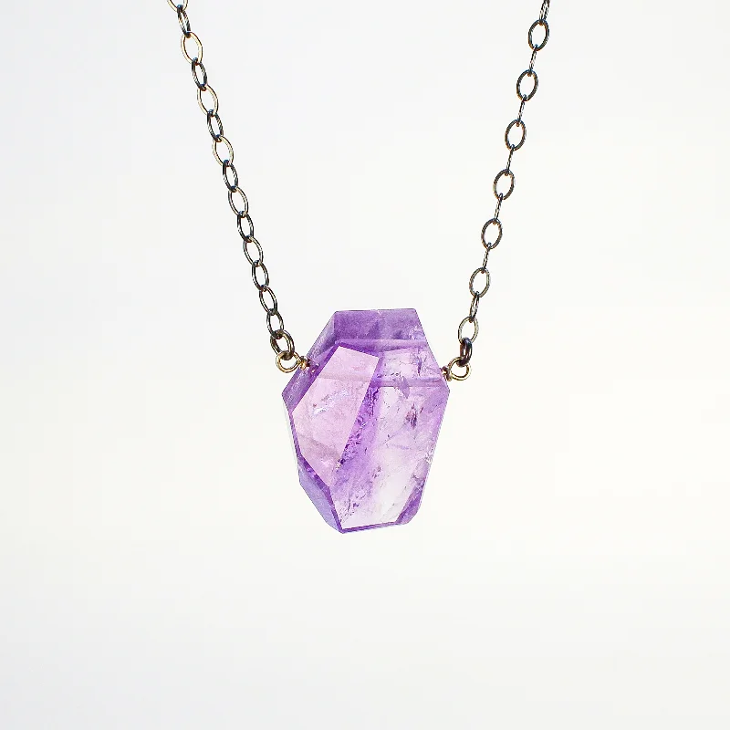 Women's luxury brand necklaces-NEW! Geometric Amethyst on Sterling Silver Necklace by Rina Young