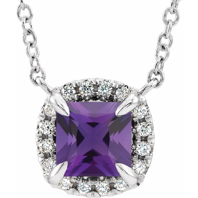 Women's elegant necklaces-14K White Gold  Natural Amethyst & .05 CTW Natural Diamond 16-18" Necklace