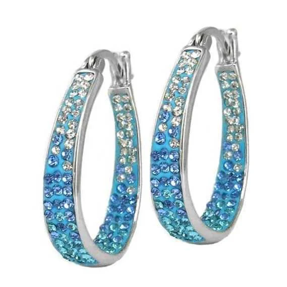 Women's holiday earrings-Ombre Blue Graduated Crystal Hoop Earring