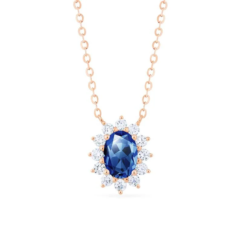 Women's pendant necklaces-[Julianne] Vintage Bloom Oval Cut Necklace in Lab Blue Sapphire