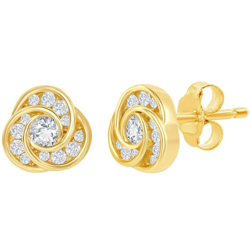 Designer women's earrings-Classic Women's Earrings - Gold Plated Love Knot Designed White CZ Stud | D-7881-GP