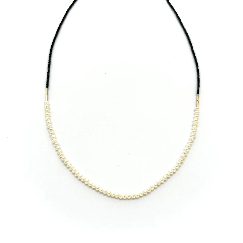 Designer women's necklaces-NEW! White Pearl and Black Seed with Gold Vermeil Choker Necklace by Debbie Fisher