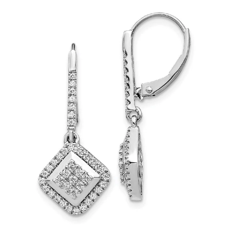 Women's art deco earrings-14k White Gold Diamond Cluster Earrings