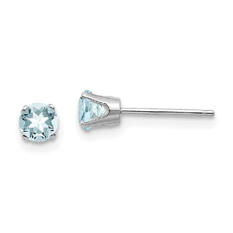 Women's modern earrings-14k White Gold 4mm Aquamarine Stud Earrings