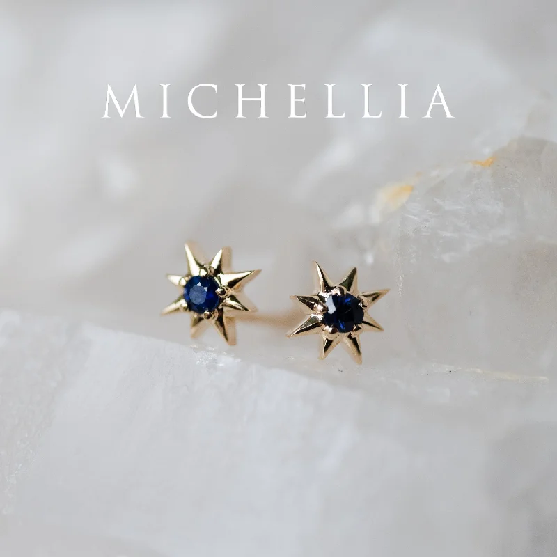 Women's bohemian necklaces-[Divina] Ready-to-Ship Twinkling Star Blue Sapphire Earrings