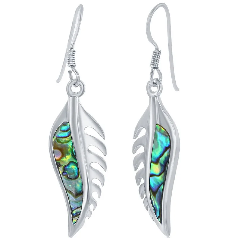 Women's hypoallergenic earrings-Classic Women's Earrings - Sterling Silver Abalone Leaf French Wire Closure | D-8041