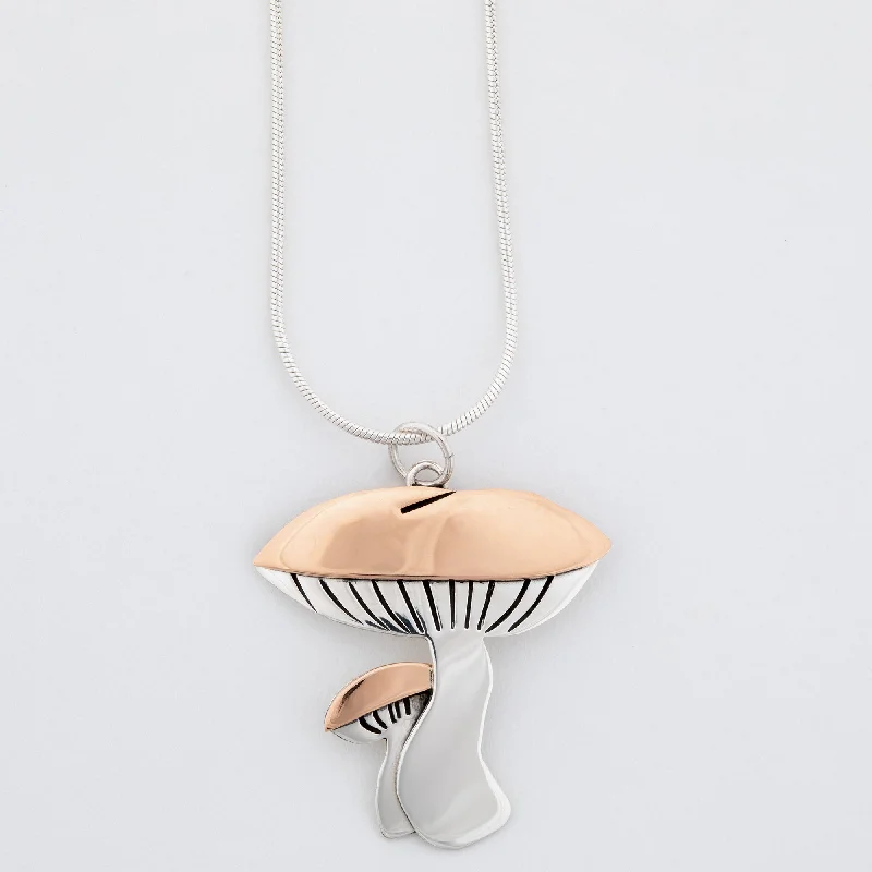 Women's gold-plated necklaces-Mushroom Sterling & Copper Necklace