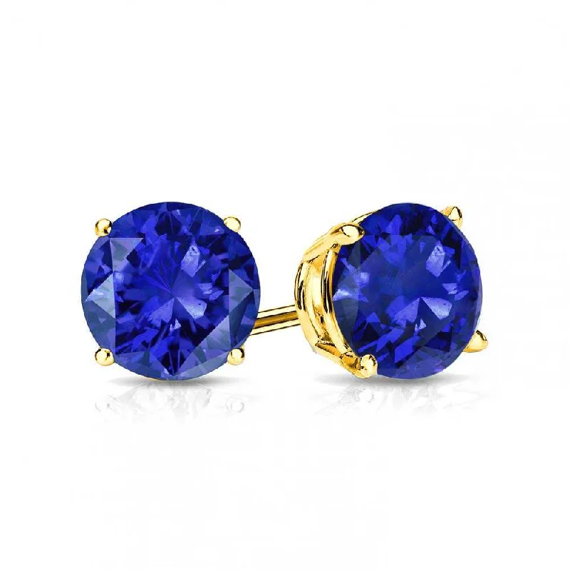 Women's Christmas earrings-14K Gold Sapphire Round Cut Stud Earrings