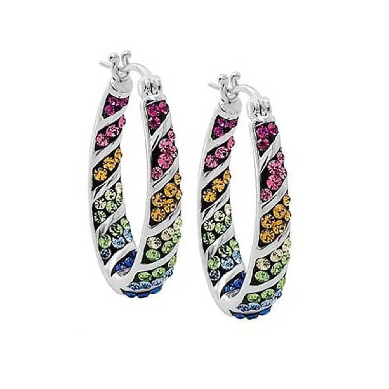 Women's star earrings-Graduated Multi-color Crystal Hoop Earrings