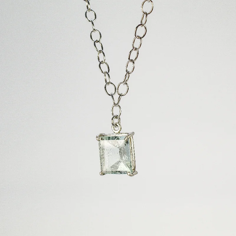 Women's leather necklaces-NEW! Prong Set Aquamarine on Sterling Silver Necklace by Rina Young