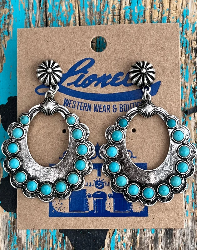 Women's personalized rings-Turquoise Stones Western Silver Earring