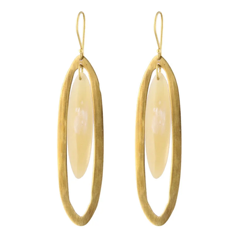 Women's photo rings-Banjar Floating Long Oval Earring - Light Horn, Brass