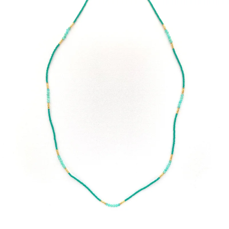 Handmade women's necklaces-NEW! Amazonite and Jade Seed Beaded Necklace by Debbie Fisher