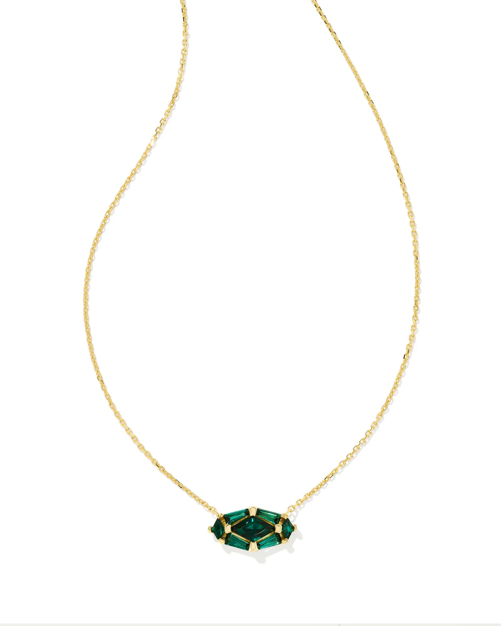 Designer women's necklaces-Kendra Scott - Necklace - Lindy Rae Elisa Gold Short Pendant Necklace - Green Crystal