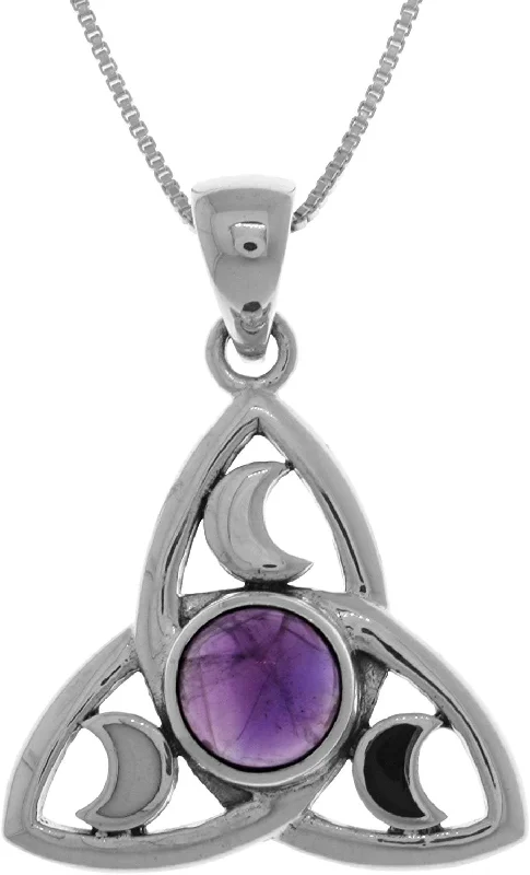 Women's travel necklaces-Jewelry Trends Sterling Silver Celtic Trinity Crescent Moon Pendant with Amethyst on 18 Inch Box Chain Necklace