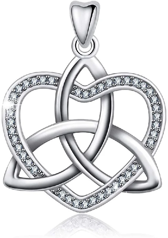 Women's pendant necklaces-Jewelry Trends Celtic Trinity CZ Heart Sterling Silver Pendant Necklace 18"