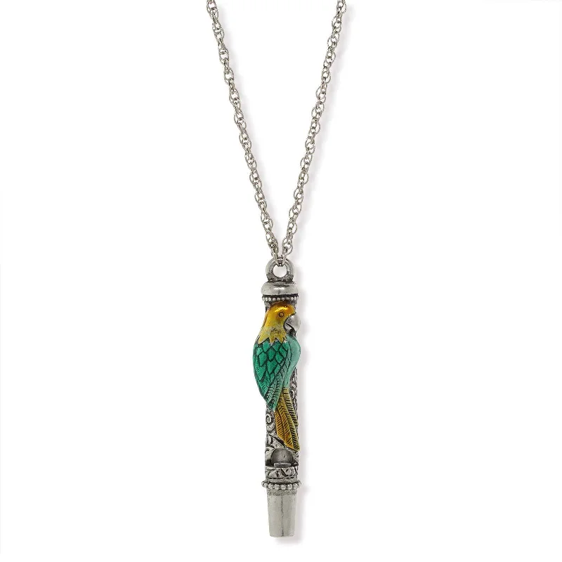 Women's initial necklaces-1928 Jewelry® Pewter Green And Yellow Enamle Parrot Whistle Necklace 30"