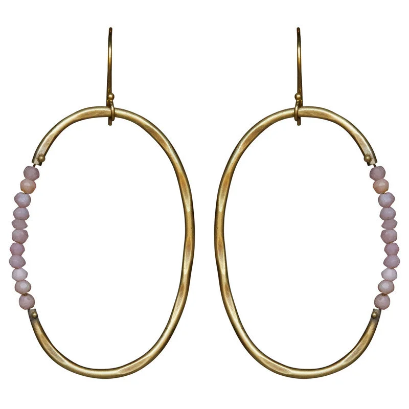 Women's modern rings-Aurora Earring - Oval with Stones, Pink Opal