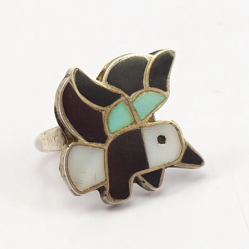 Women's pearl rings-1960s Bird Inlay Ring