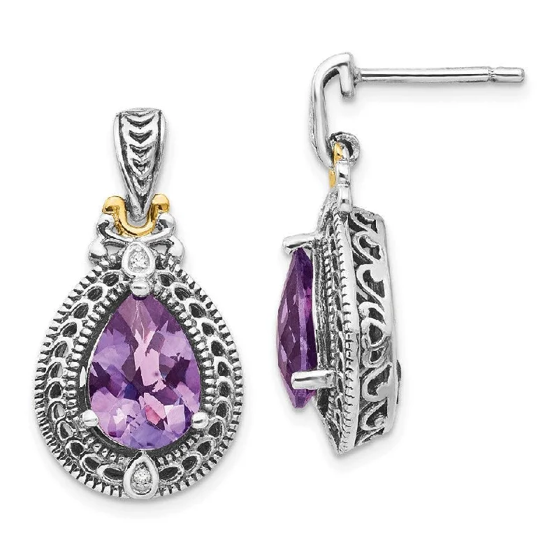 Women's chandelier earrings-Sterling Silver w/14k Diamond & Amethyst Earrings