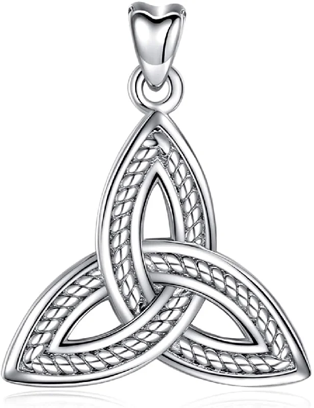 Women's cross necklaces-Jewelry Trends Celtic Trinity Knot Rope Border Sterling Silver Pendant Necklace 18"