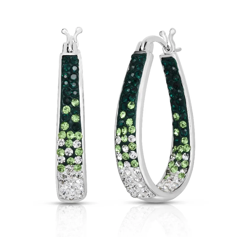 Minimalist women's earrings-18kt White Gold Plated Graduated Emerald Ombre Crystal Hoop Earring