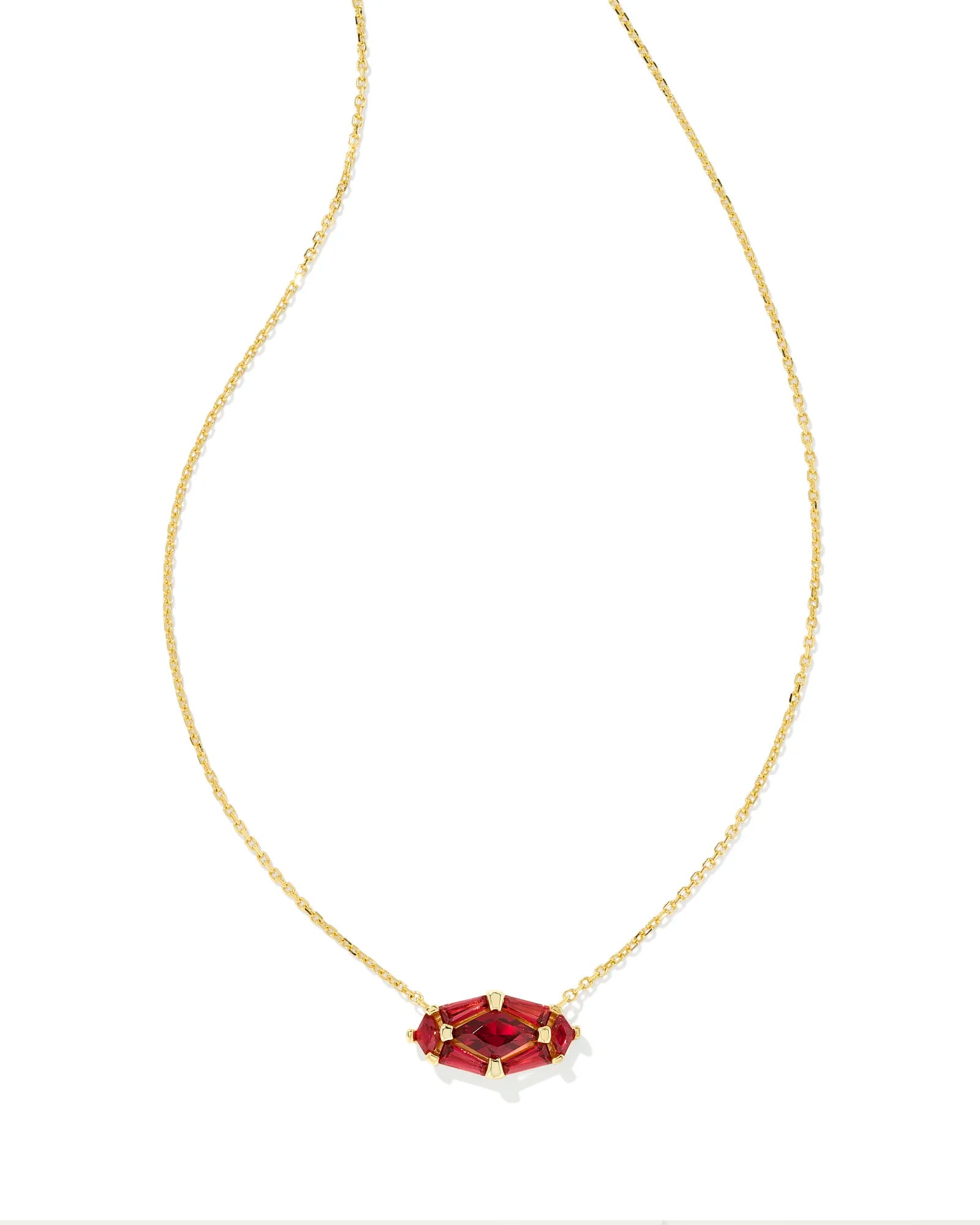 Luxury women's necklaces-Kendra Scott - Necklace - Lindy Rae Elisa Gold Short Pendant Necklace - Red Crystal