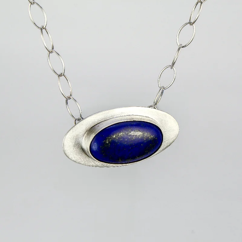 Women's gold-plated necklaces-NEW! Oval Lapis on Sterling Silver Pendant by Rina Young