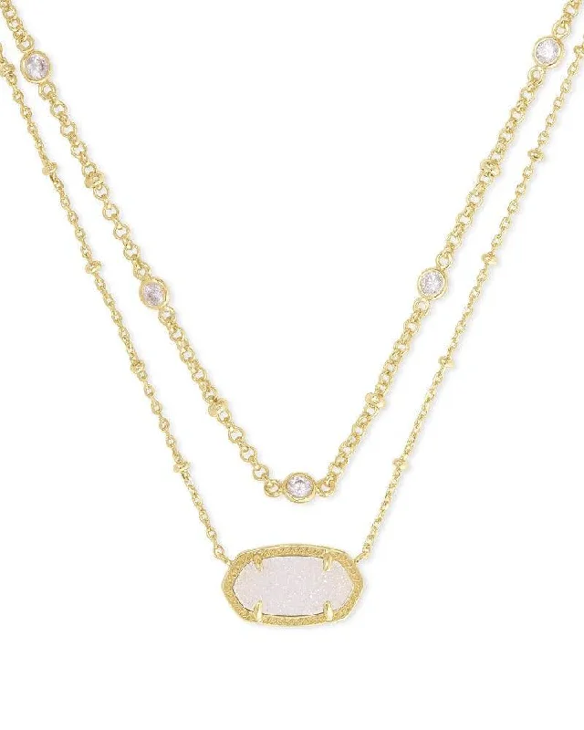 Women's luxury gift necklaces-Kendra Scott - Elisa Gold Multi Strand Necklace - Iridescent Drusy