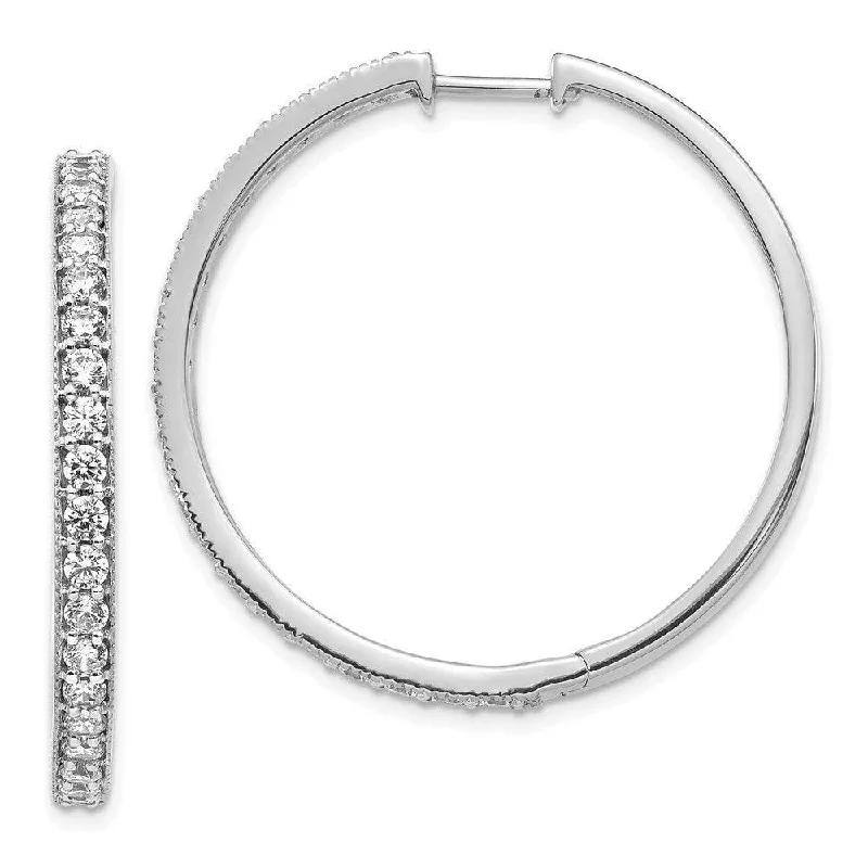 Women's wedding earrings-14k White Gold Diamond Milgrain Hoop Earrings