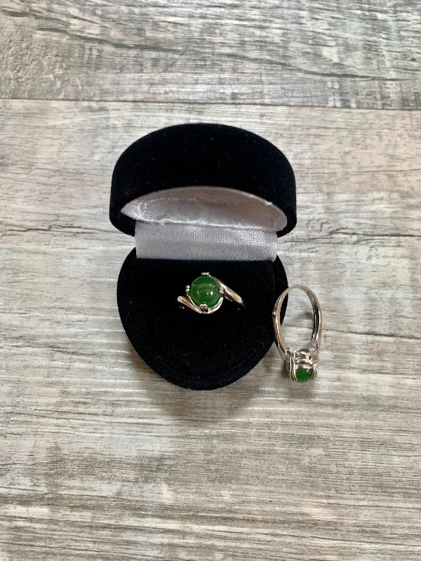 Women's luxury party rings-Jade Sphere and Sterling Silver Ring,