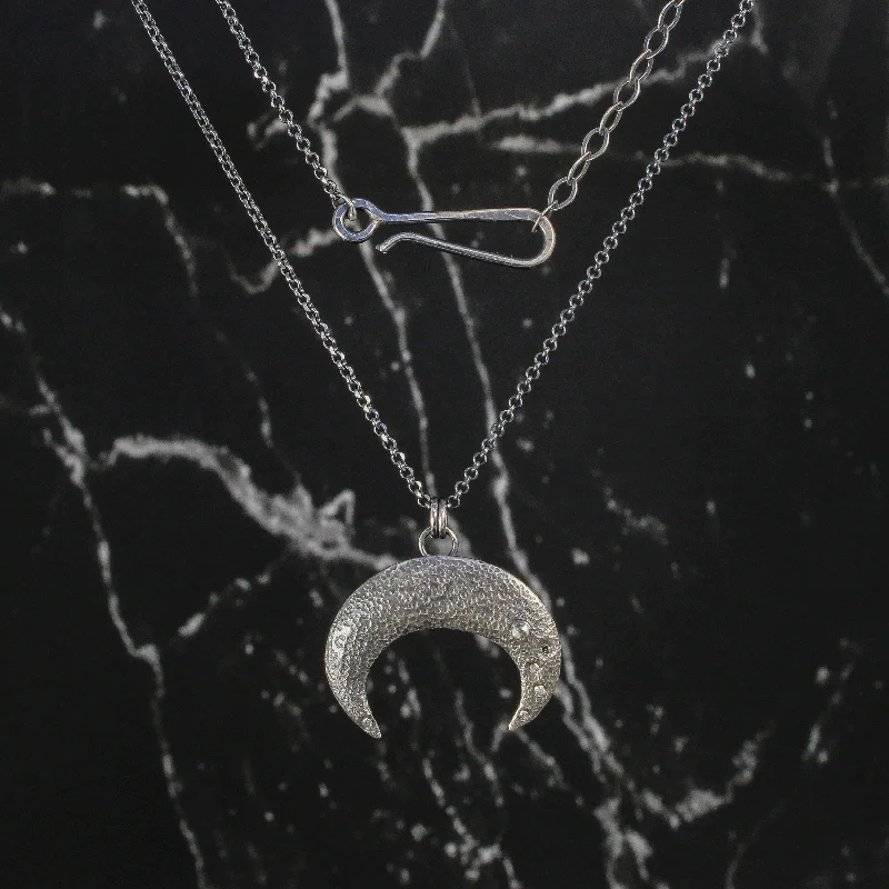 Women's everyday necklaces-Sterling Silver Rosecut Diamond Crescent Moon Necklace by Sasha Walsh