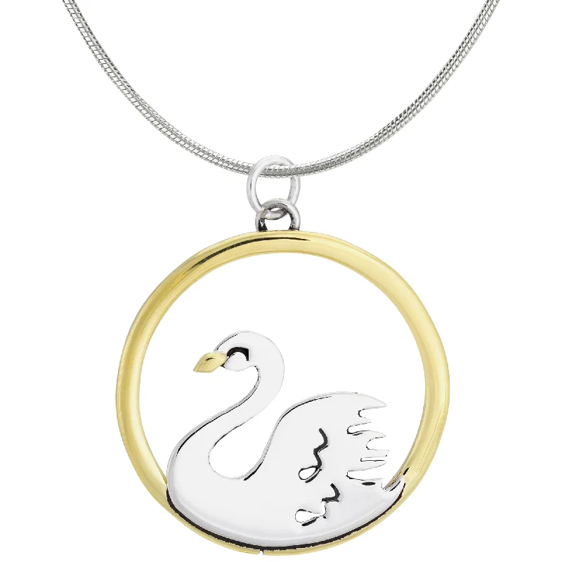 Custom women's necklaces-Sterling Silver & Brass Swan Necklace