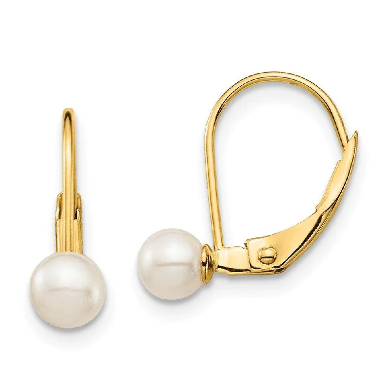 Women's rose gold earrings-Madi K Kid's 14K  4-5mm White Round FW Cultured Pearl Leverback Earrings