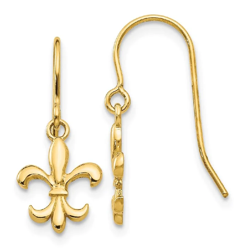 Women's pearl earrings-14k Fleur de lis Dangle Earrings