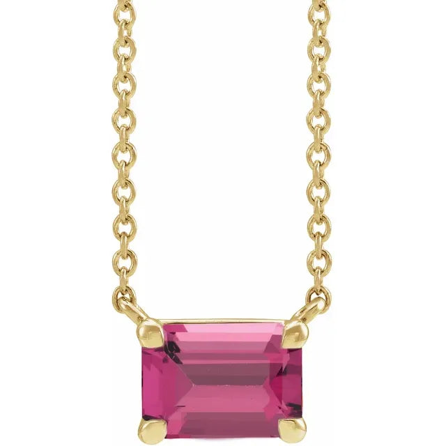 Women's anniversary necklaces-Tiny 14K Yellow Gold Natural Pink Tourmaline with Claw-Prong, comes with 14k Gold 18" Necklace