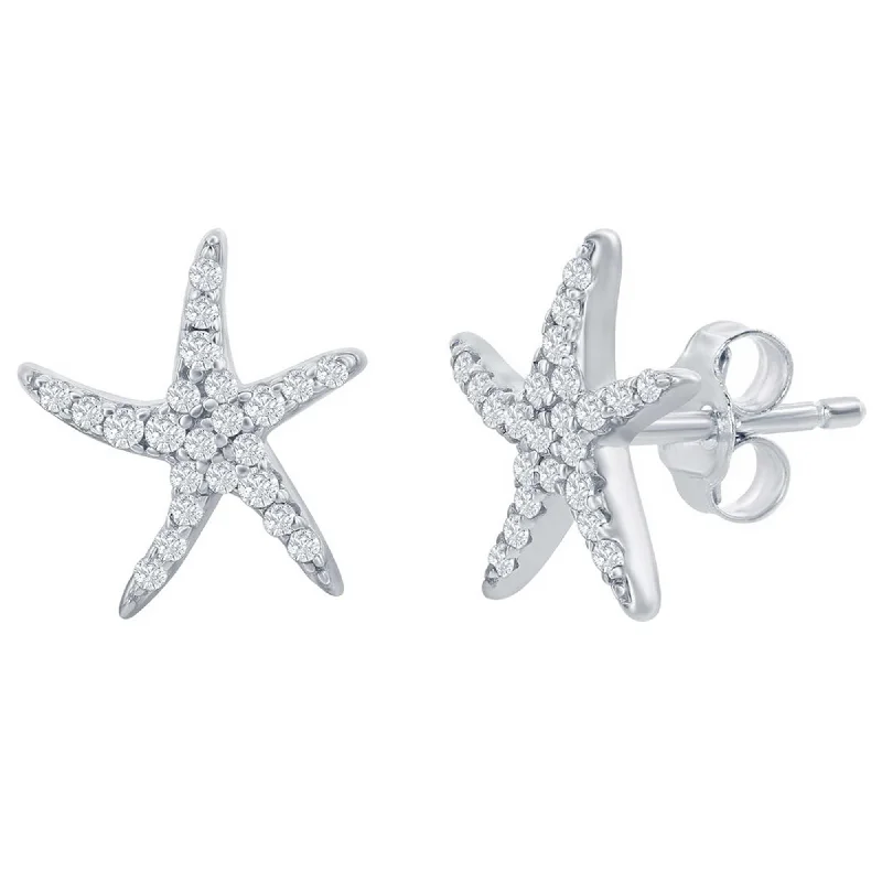 Women's party earrings-Classic Women's Earrings - Sterling Silver CZ Starfish Stud | D-7990