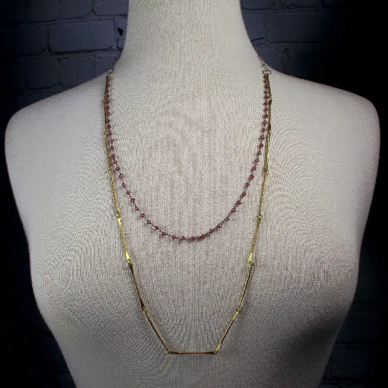 Women's gold necklaces-Double Garnets Silver & Brass Necklace by Eric Silva