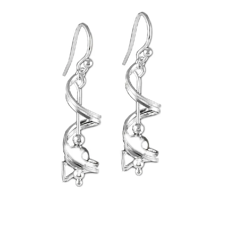 Women's fashion earrings-Italian Sterling Silver Spiral Ball Drop Earrings