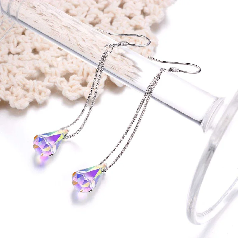 Women's Valentine's Day earrings-Aurora Borealis Swarovski Crystal Drop Earrings