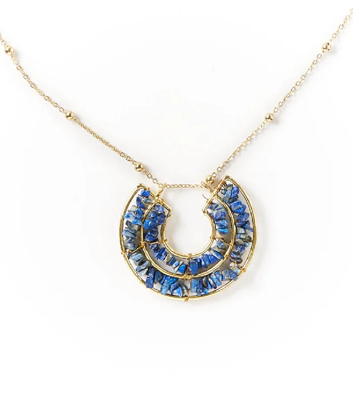 Women's alloy necklaces-Shamani Semi-Precious Sodalite Necklace - Crescent Pendant