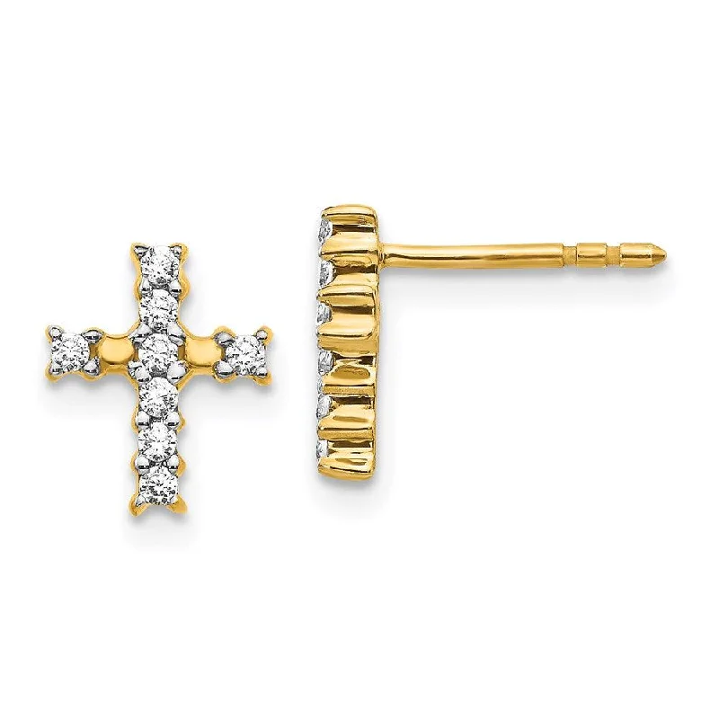 Women's Mother's Day earrings-14K Gold Polished Diamond Cross Post Earrings